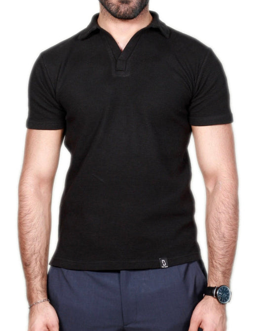 BLACK KNITTED POLO