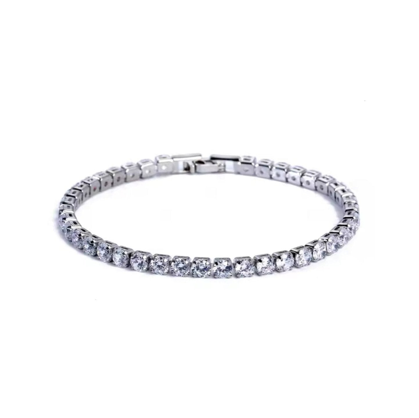 Matrix tennis bracelet on a white background highlighting its bold square-cut stones and structured design